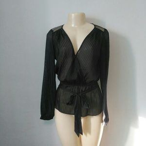 Black Express Sheer Pin-Striped Top - SP/TP